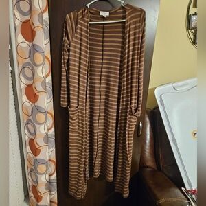 LuLaRoe Brown Striped Long Sleeve Open Front Cardiagn
